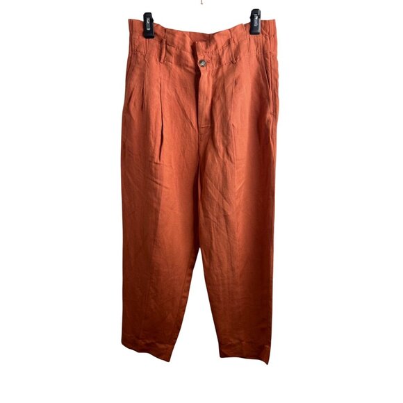 Madewell Womens Linen-Blend Paperbag Pants Trousers Relaxed Fit Cropped Length 8 - Picture 3 of 16